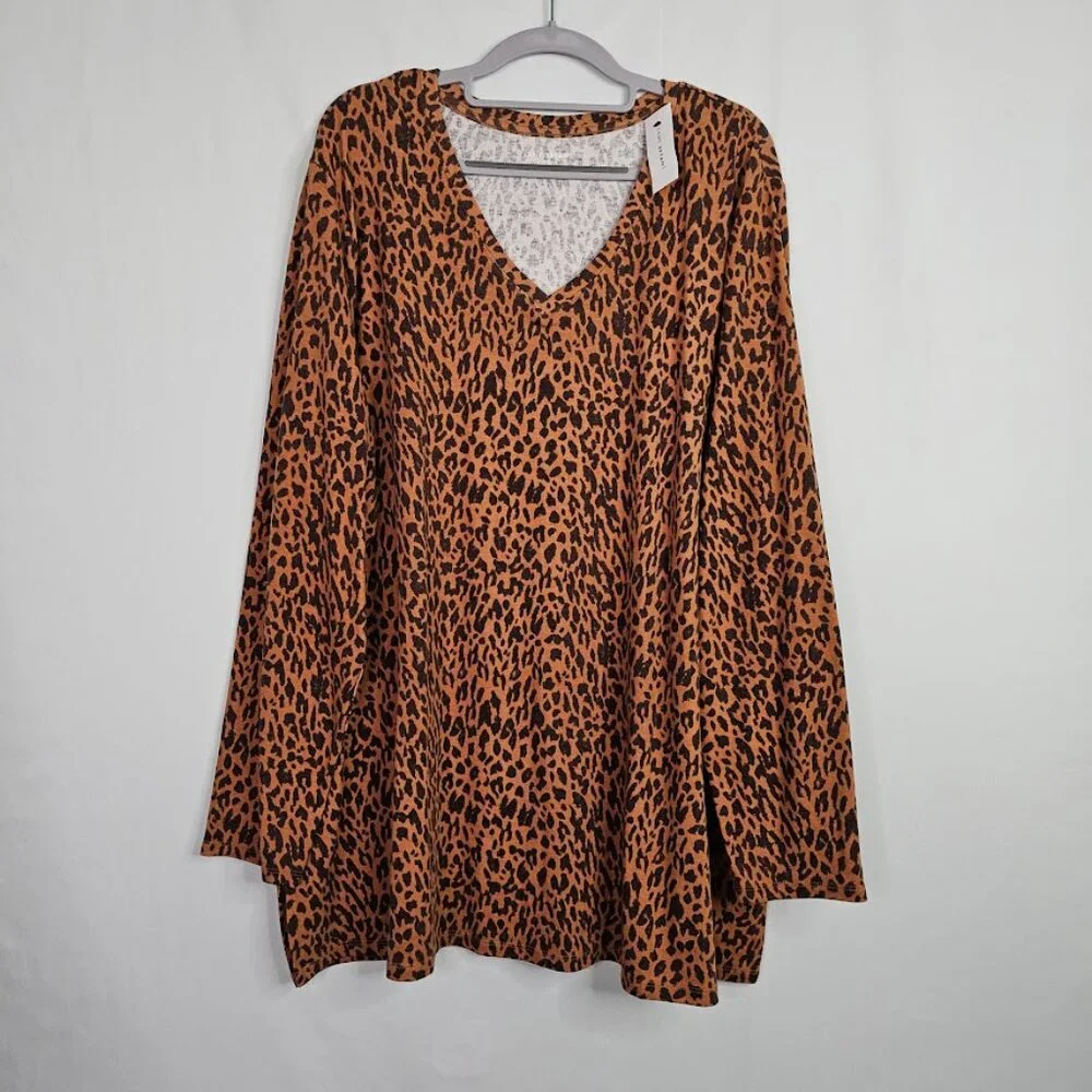 NWT LANE BRYANT Tunic Top BROWN ANIMAL CHEETAH Print size 22/24 Casual Basic - Picture 2 of 9
